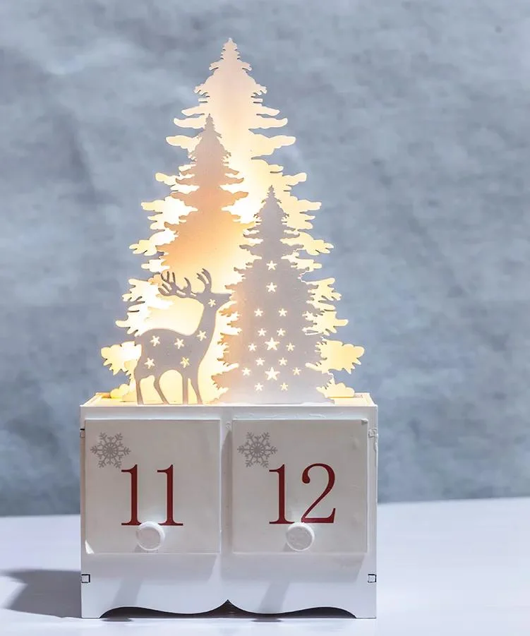 LED Calendar Light with Christmas Tree Wooden Decoration Craft