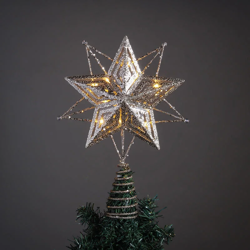 Gold Hollow Decorative Ornament Pendants Star Christmas Tree Topper with LED Light